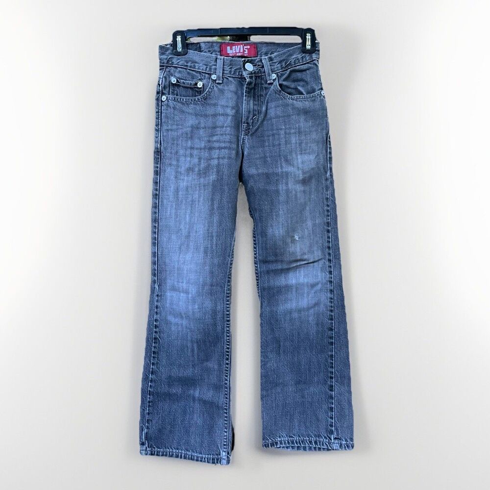 VTG Y2K Levis 527 Bootcut 100% Cotton Denim Jeans Boys 10 25x25 Black Faded